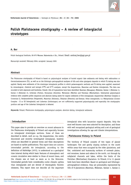 Polish Pleistocene Stratigraphy - a Review of Interglacial Stratotypes