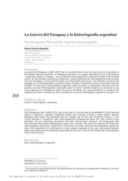 La Guerra Del Paraguay Y La Historiografía Argentina*