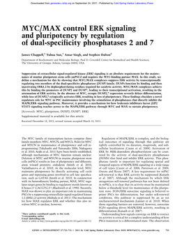 MYC/MAX Control ERK Signaling and Pluripotency by Regulation of Dual-Specificity Phosphatases 2 and 7