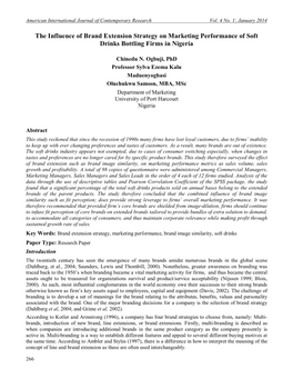 The Influence of Brand Extension Strategy on Marketing Performance of Soft Drinks Bottling Firms in Nigeria