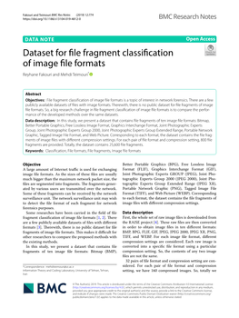 Dataset for File Fragment Classification of Image File Formats