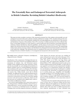 The Potentially Rare and Endangered Terrestrial Arthropods in British Columbia: Revisiting British Columbia’S Biodiversity