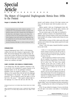 Special Article &&&&&&&&&&&&&& the History of Congenital Diaphragmatic Hernia from 1850S to the Present