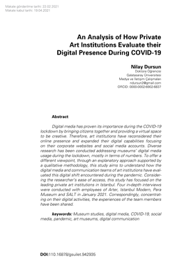 An Analysis of How Private Art Institutions Evaluate Their Digital Presence During COVID-19