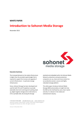 Introduction to Sohonet Media Storage