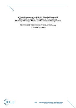 Welcoming Address by H.E. Mr Giorgio Marrapodi, Director General for Development Cooperation, Ministry of Foreign Affairs and International Cooperation