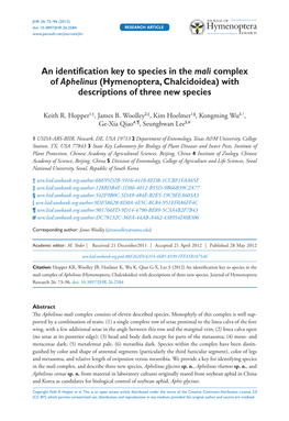 An Identification Key to Species in the Mali Complex of Aphelinus (Hymenoptera, Chalcidoidea) with Descriptions of Three New Species