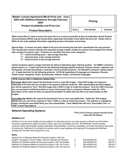 NJ FEB 05 Novell MLA PRICE LIST