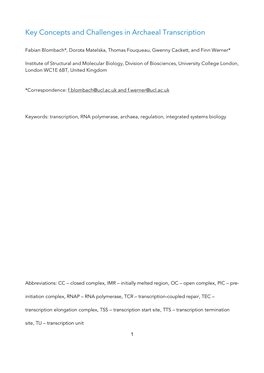 Key Concepts and Challenges in Archaeal Transcription