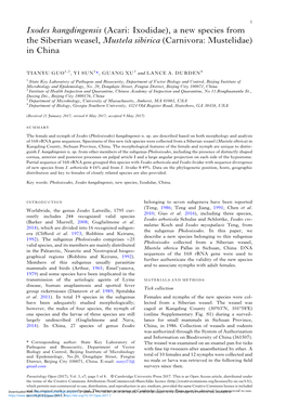 Ixodes Kangdingensis (Acari: Ixodidae), a New Species from the Siberian Weasel, Mustela Sibirica (Carnivora: Mustelidae) in China