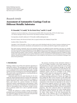 Research Article Assessment of Automotive Coatings Used on Different Metallic Substrates