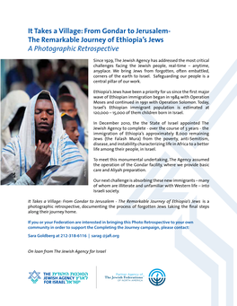 It Takes a Village: from Gondar to Jerusalem- the Remarkable Journey of Ethiopia’S Jews a Photographic Retrospective