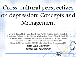 Cross-Cultural Perspectives on Depression: Concepts and Management