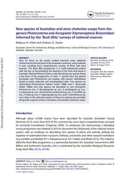 New Species of Australian Arid Zone Chelonine Wasps from The