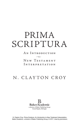 Prima Scriptura an Introduction