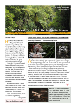 North Taranaki Forest & Bird + Kiwi Conservation Club News