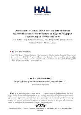 Assessment of Small RNA Sorting Into Different Extracellular Fractions