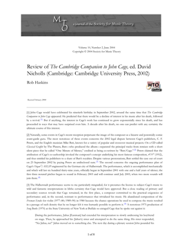 MTO 10.2: Haskins, Review of the Cambridge Companion to John Cage