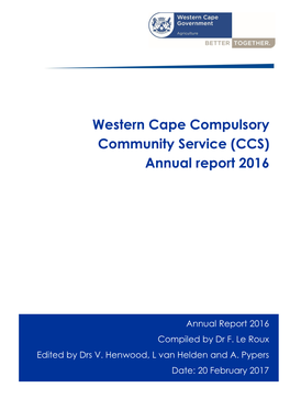 Western Cape Compulsory Community Service (CCS) Annual Report 2016