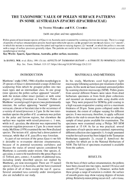 The Taxonomic Value of Pollen Surf Ace Patterns in Some Australian Epacris