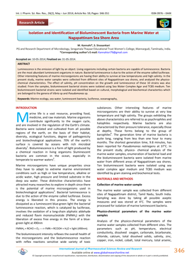 Isolation and Identification of Bioluminescent Bacteria from Marine Water at Nagapattinam Sea Shore Area