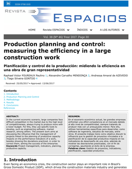 Production Planning and Control: Measuring the Efficiency in a Large Construction Work