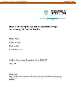 Does the Housing Market Reflect Cultural Heritage? a Case Study of Greater Dublin