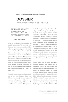 Dossier Afro-Pessimist Aesthetics