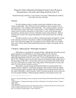 Proposal to Fund a Mentoring Workshop for Early-Career Women in Research-Heavy University and College Positions in the U.S