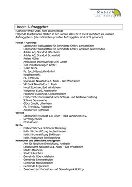 Unsere Auftraggeber (Stand November 2016, Nicht Abschließend) Folgende Institutionen Zählten in Den Jahren 2003-2016 Meist Mehrfach Zu Unseren Auftraggebern