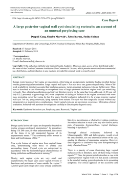 A Large Posterior Vaginal Wall Cyst Simulating Rectocele: an Account of an Unusual Perplexing Case