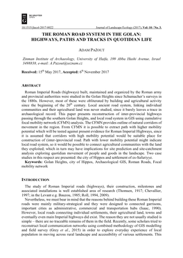 The Roman Road System in the Golan: Highways, Paths and Tracks in Quotidian Life