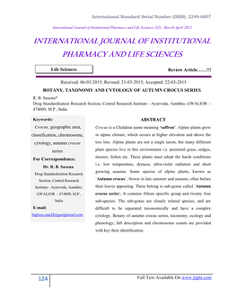 Botany, Taxonomy and Cytology of Autumn Crocus Series R