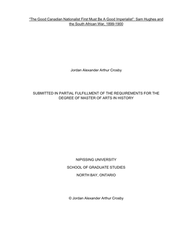 The Good Canadian Nationalist First Must Be a Good Imperialist”: Sam Hughes and the South African War, 1899-1900