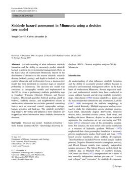 Sinkhole Hazard Assessment in Minnesota Using a Decision Tree Model