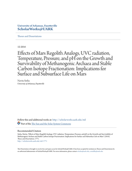 Effects of Mars Regolith Analogs, UVC Radiation, Temperature, Pressure