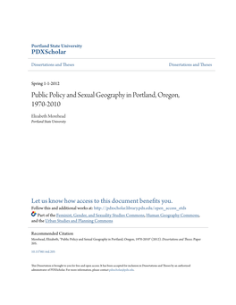 Public Policy and Sexual Geography in Portland, Oregon, 1970-2010