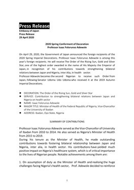 Press Release Embassy of Japan Press Release 29 April 2020