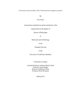 Architecture and Assembly of the 19S Proteasome Regulatory Particle
