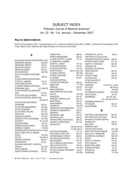 Subject Index 2007.Pdf