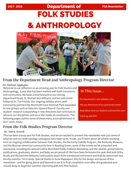 2018 Department of FSA Newsletter FOLK STUDIES & ANTHROPOLOGY