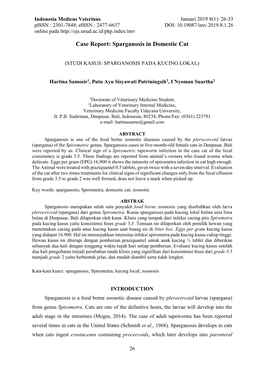 Case Report: Sparganosis in Domestic Cat