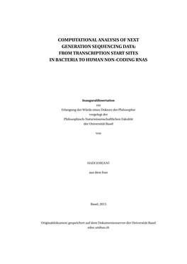Computational Analysis of Next Generation Sequencing Data: from Transcription Start Sites in Bacteria to Human Non-Coding Rnas