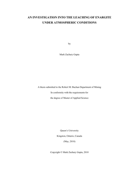 An Investigation Into the Leaching of Enargite Under Atmospheric Conditions