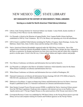 KEY HIGHLIGHTS in the HISTORY of NEW MEXICO's TRIBAL