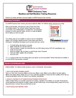 MMRF Endurance Team: Marathon and Half Marathon Training Resources