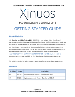 SCO Openserver 5 Definitive 2018 – Getting Started Guide – September 2018