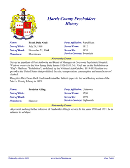 Morris County Freeholders History