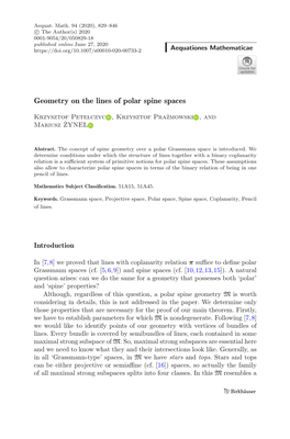 Geometry on the Lines of Polar Spine Spaces