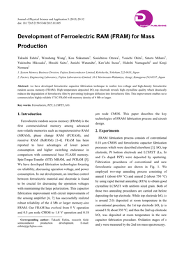 Development of Ferroelectric RAM (FRAM) for Mass Production